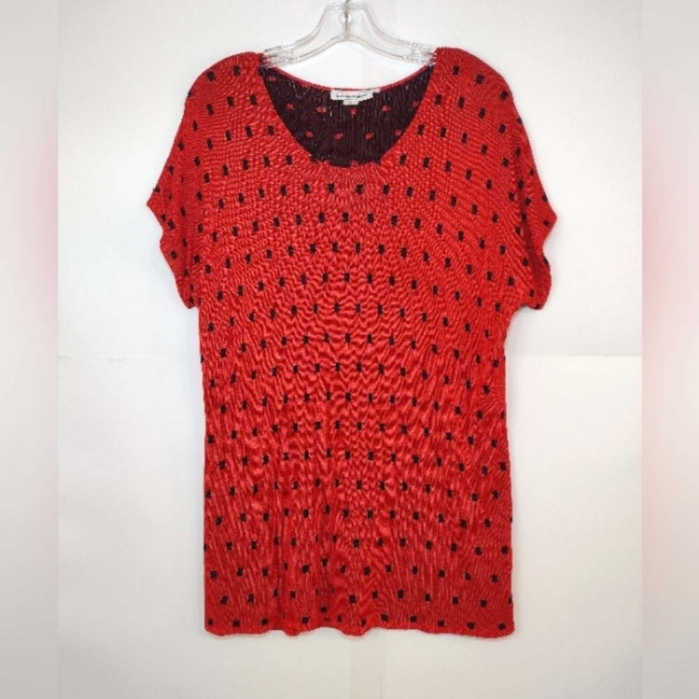 Brenda French Women's Knit Light Weight Top. Red With Black Pattern Size (M)